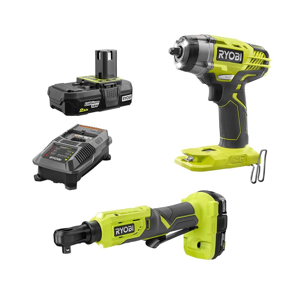RYOBI ONE+ 18V Cordless 3/8 in. 3-Speed Impact Wrench and 3/8 in. 4-Position Ratchet Kit with Batter | The Home Depot