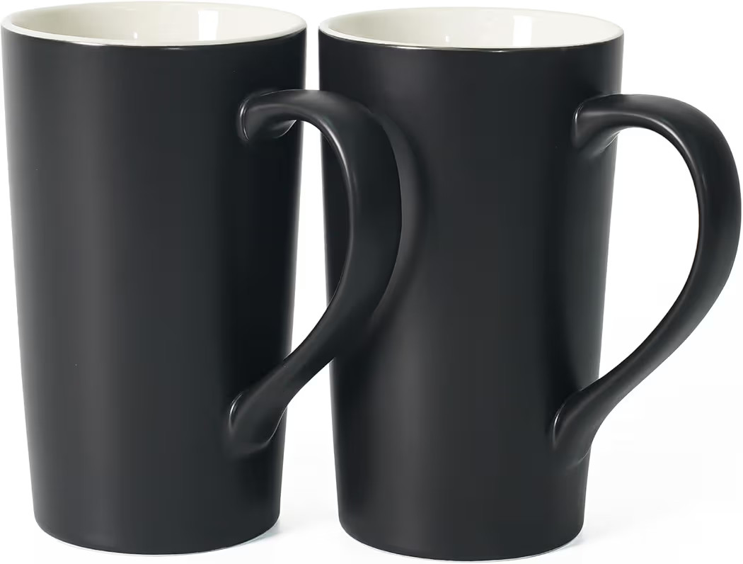 20 OZ Simple Pure Black Mug (Set of 2) Plain Large Tall Black Ceramic Milk Tea Coffee Mug with Ha... | Amazon (US)