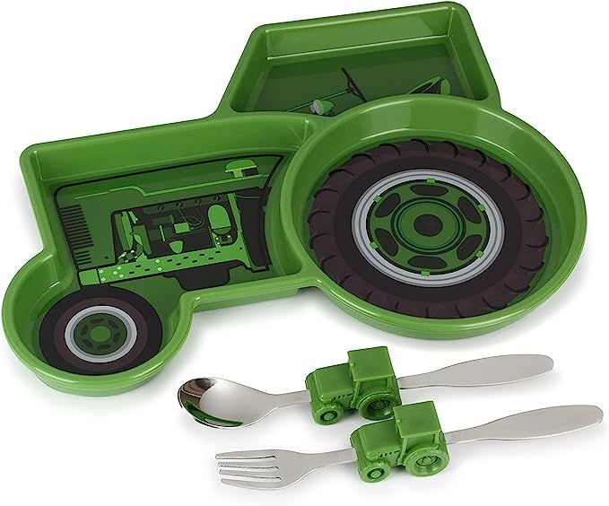 Kids Divided Plate with Utensils - Children's Meal Set with Plate, Fork and Spoon - Tractor | Amazon (US)