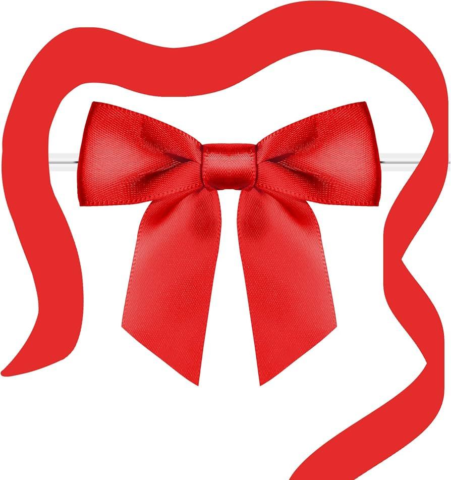 Rainbow Pana 60 Pack 3.5" Twist Tie Bows and 10ft Ribbon, Luxury Red Satin Ribbon Pretied Bows, P... | Amazon (US)