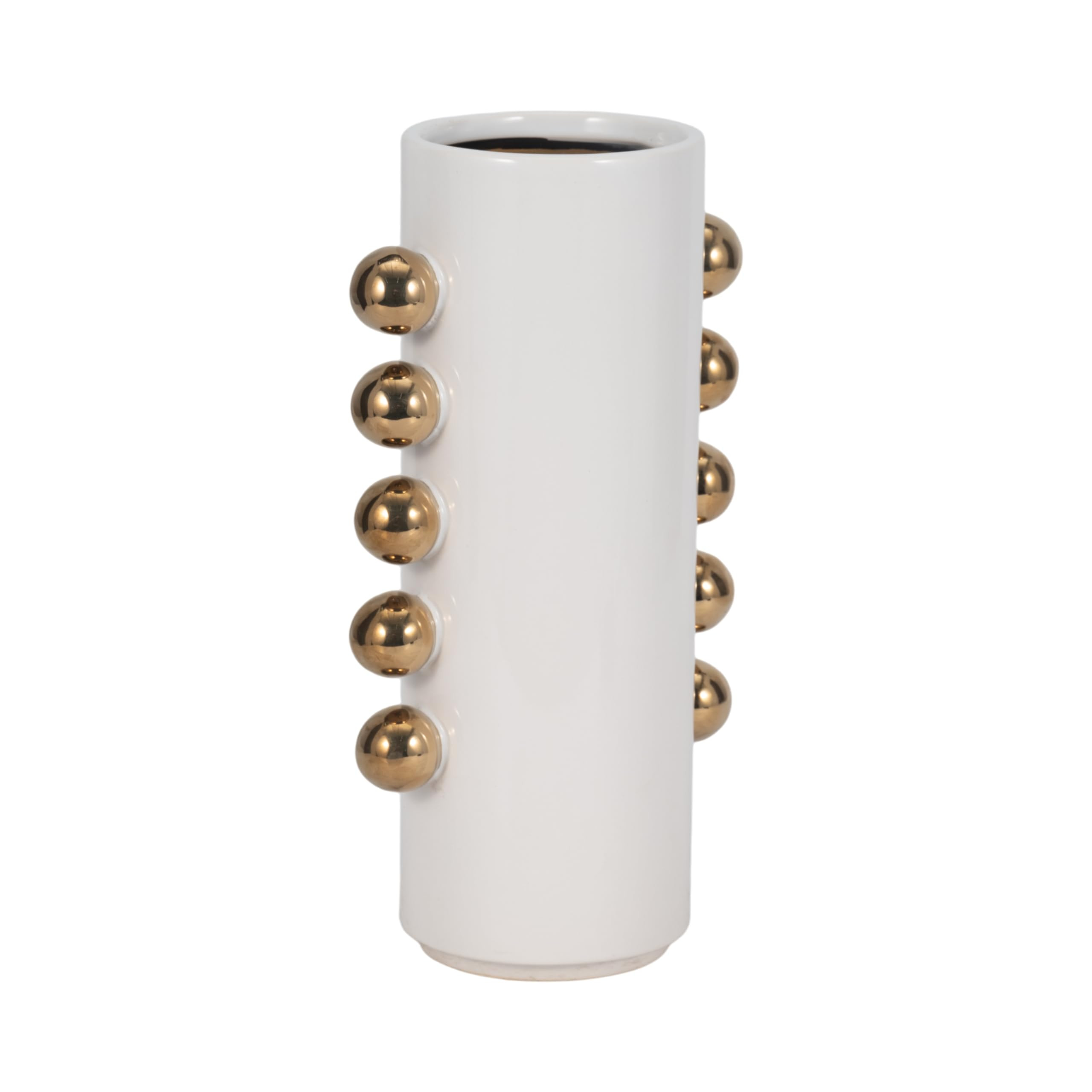 Sleek Ceramic Vase with Side Knob Accents for Living Room Decor and Home - Perfect Decorative Flower Vase for Room, Bedroom or Office Display - Ideal for House and Table Styling - 13", White & Gold | Amazon (US)
