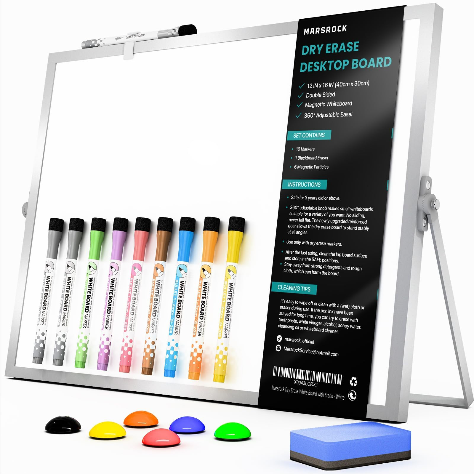 Dry Erase White Board with Stand,Double-Sided Whiteboard 16"x12", 10 Markers,6 Magnets, 1 Eraser,... | Amazon (US)