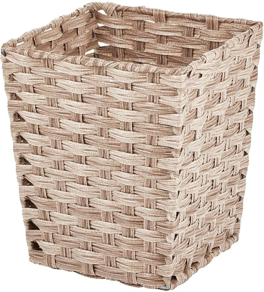 mDesign Small Woven Basket Trash Can Wastebasket - Square Garbage Container Bin for Bathrooms, Ki... | Amazon (US)