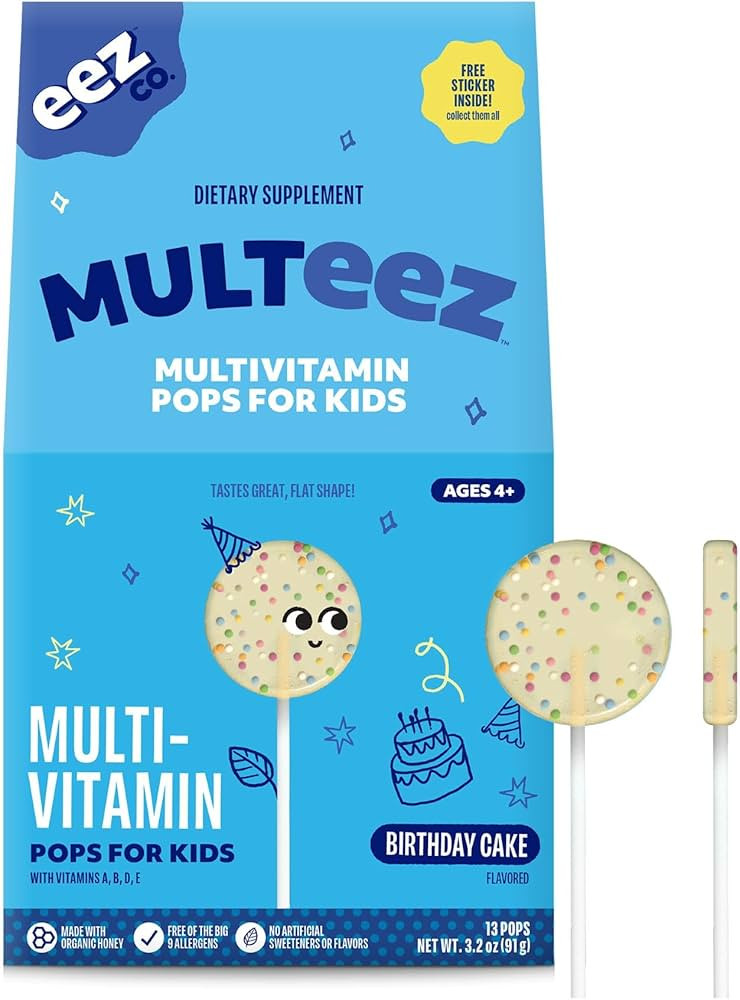 MULTEEZ Daily Multivitamin Pops for Kids, Birthday Cake Flavor, 13ct | Amazon (US)