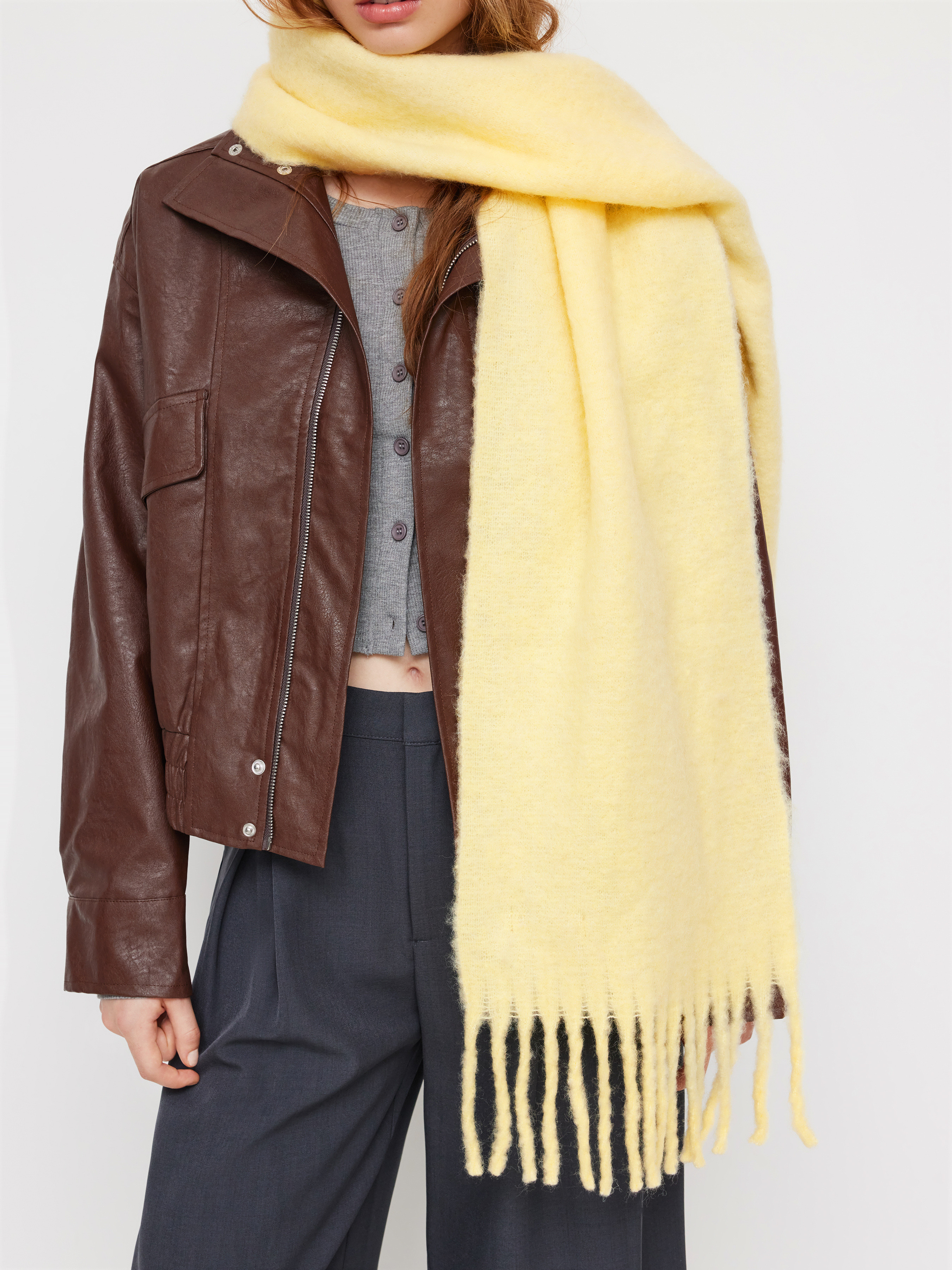 Wool WOOL FRINGED SCARF For School Daily Casual Date Coffee Shop | Cider