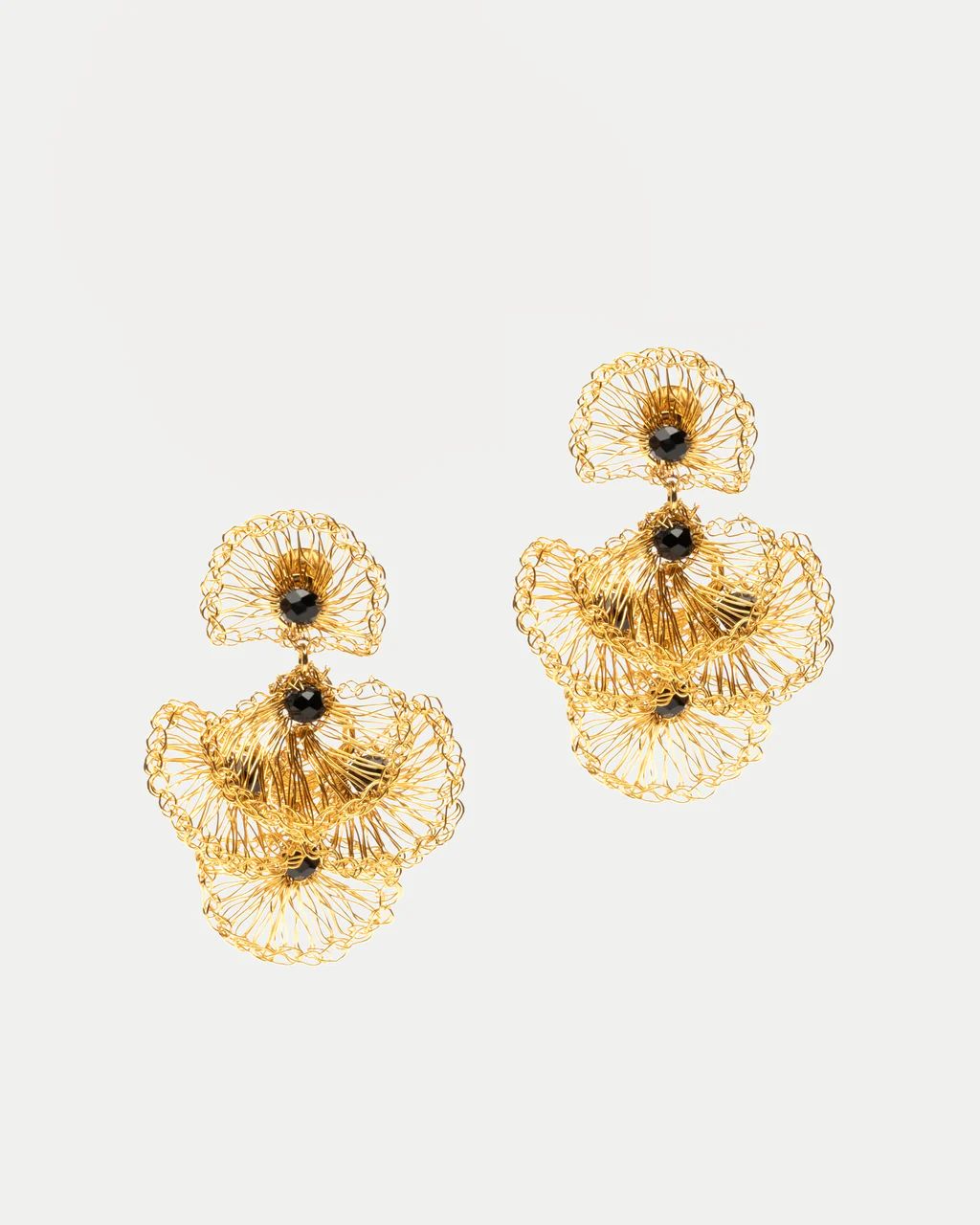 Crystal Scaled Drop Earrings Black Gold | Frances Valentine