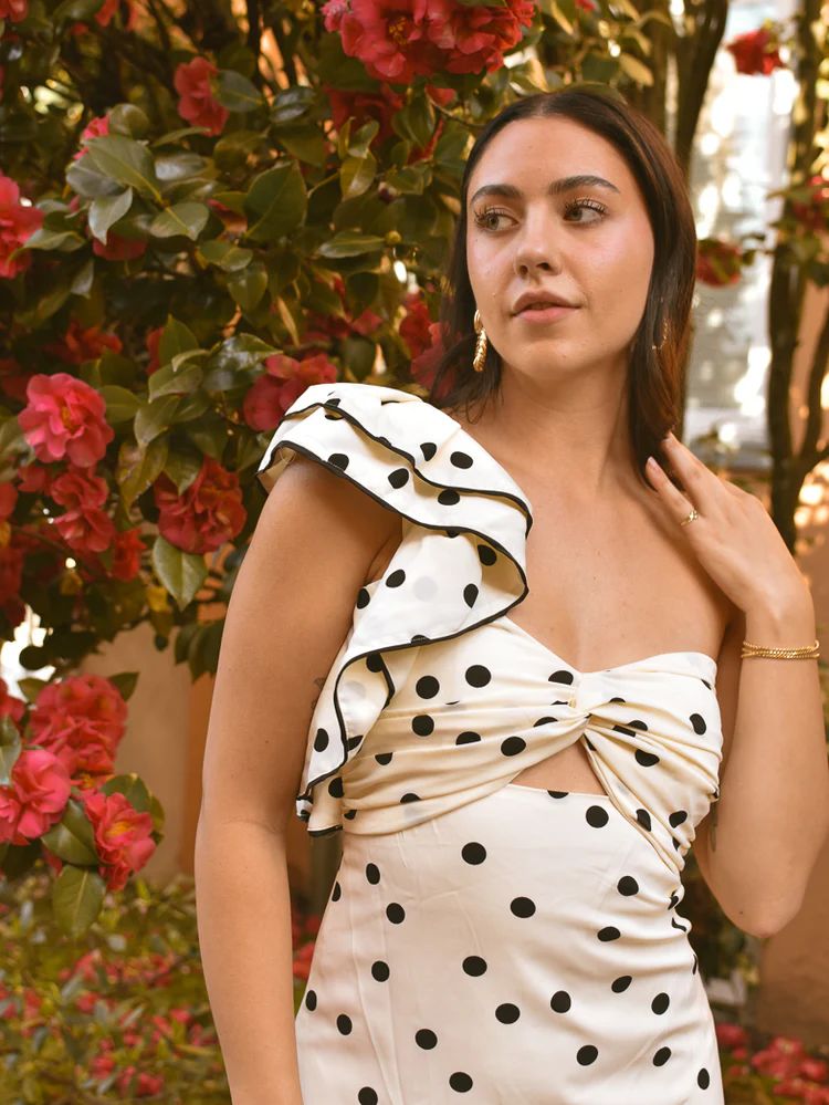 Milania One Shoulder Polka Dot Midi Dress | Europe Summer | South Of France | Cannes Outfit | France | Confête