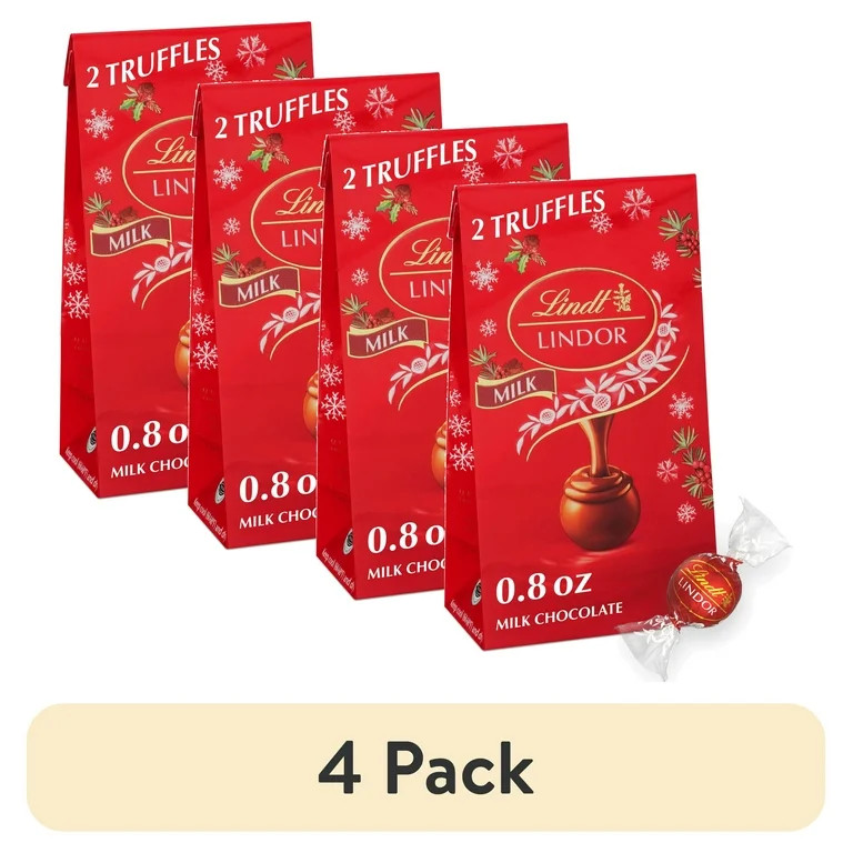 (4 pack) Lindt LINDOR Milk Chocolate Christmas Candy Truffles, 0.8 oz. Mini Bag | Walmart (US)
