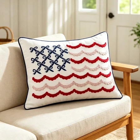Clearance! 2026 New USA Bow Flag Pillow, 4th of July Red White Blue Decorative Pillow, 20" x 14", Independence Day Embroidered Patriotic Lumbar Pillow Decor, Gift for Mom Dad Friend Family | Walmart (US)