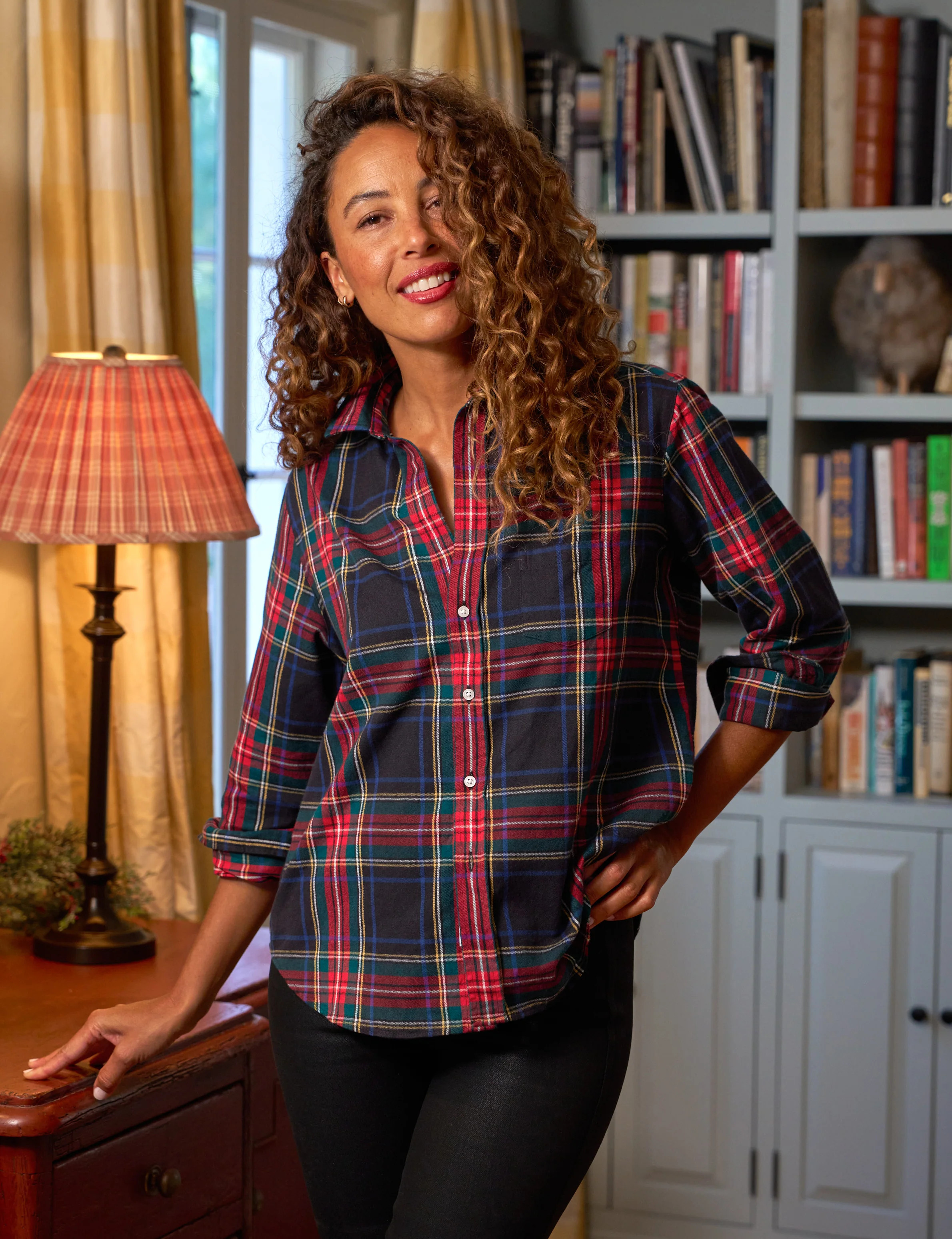 EILEEN Black and Red with Green Plaid, Italian Flannel | Frank & Eileen