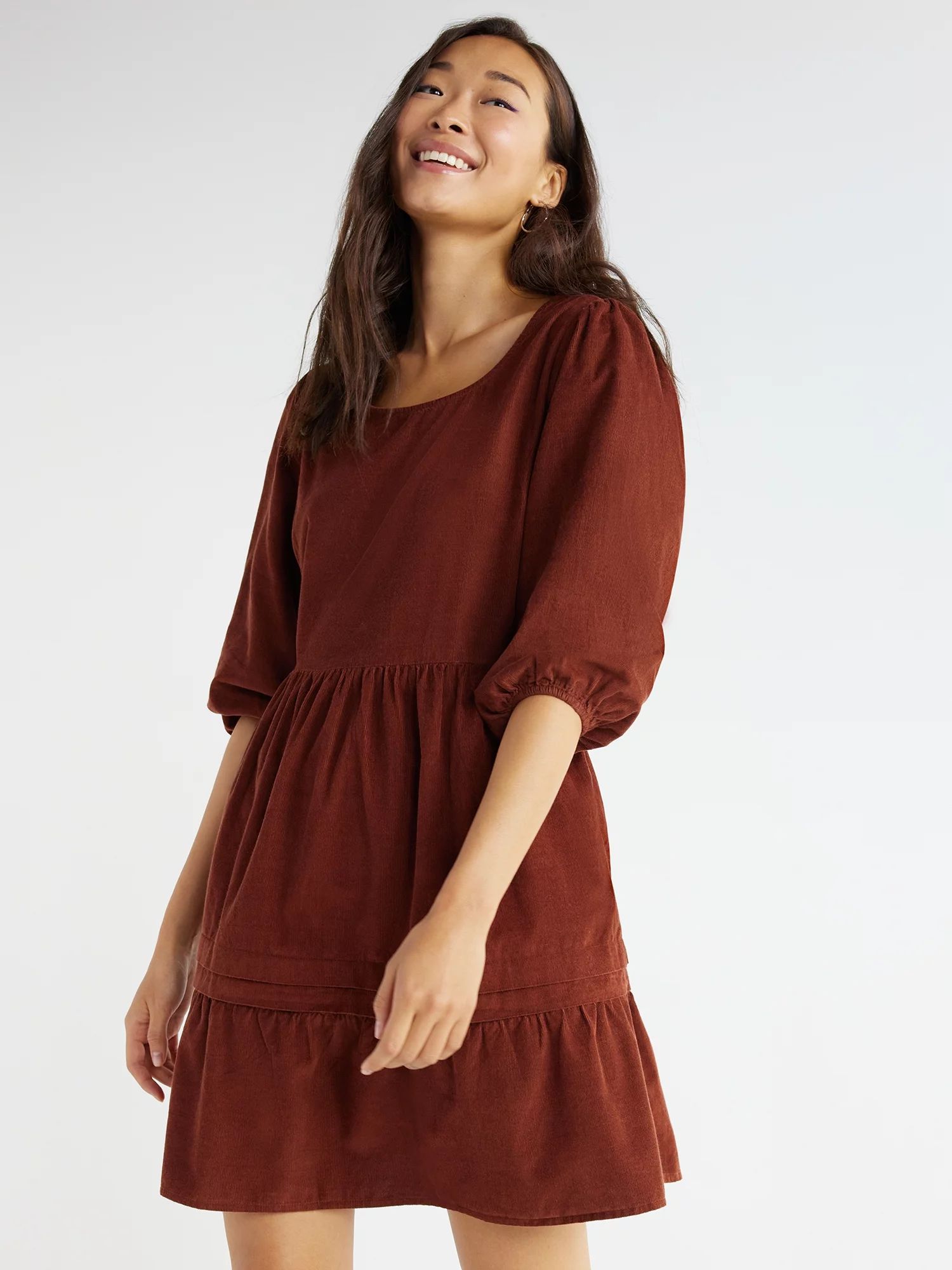 Time and Tru Women's Corduroy Dress with 3/4-Length Sleeves, Sizes XS-XXXL | Walmart (US)