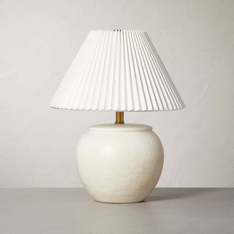 Distressed Ceramic Table Lamp Cream (Includes LED Light Bulb) - Hearth &#38; Hand&#8482; with Mag... | Target