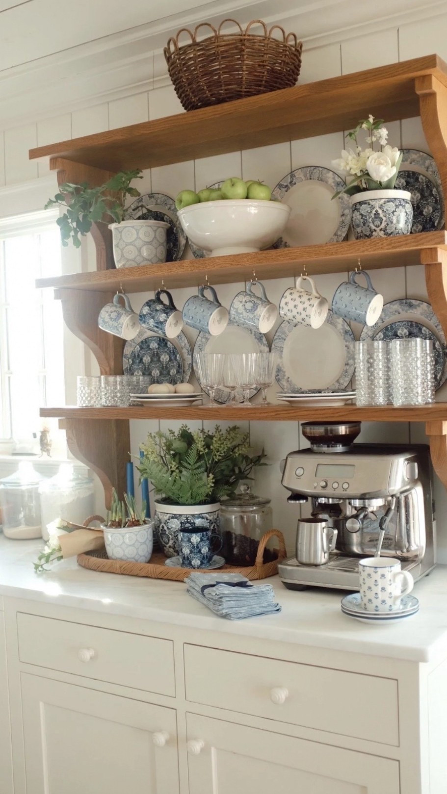 Blue coffee bar. Espresso machine. Coffee mugs. Spring ready!

#LTKmorningroutine #LTKHome #LTKfoodie