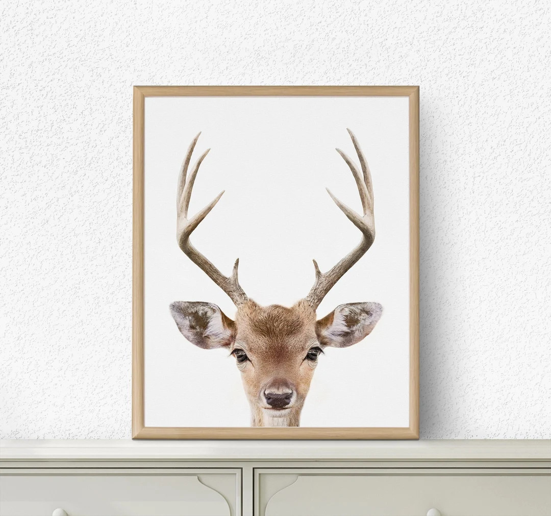 Deer Print Deer Head and Antlers Woodland Animals Woodlands - Etsy | Etsy (US)