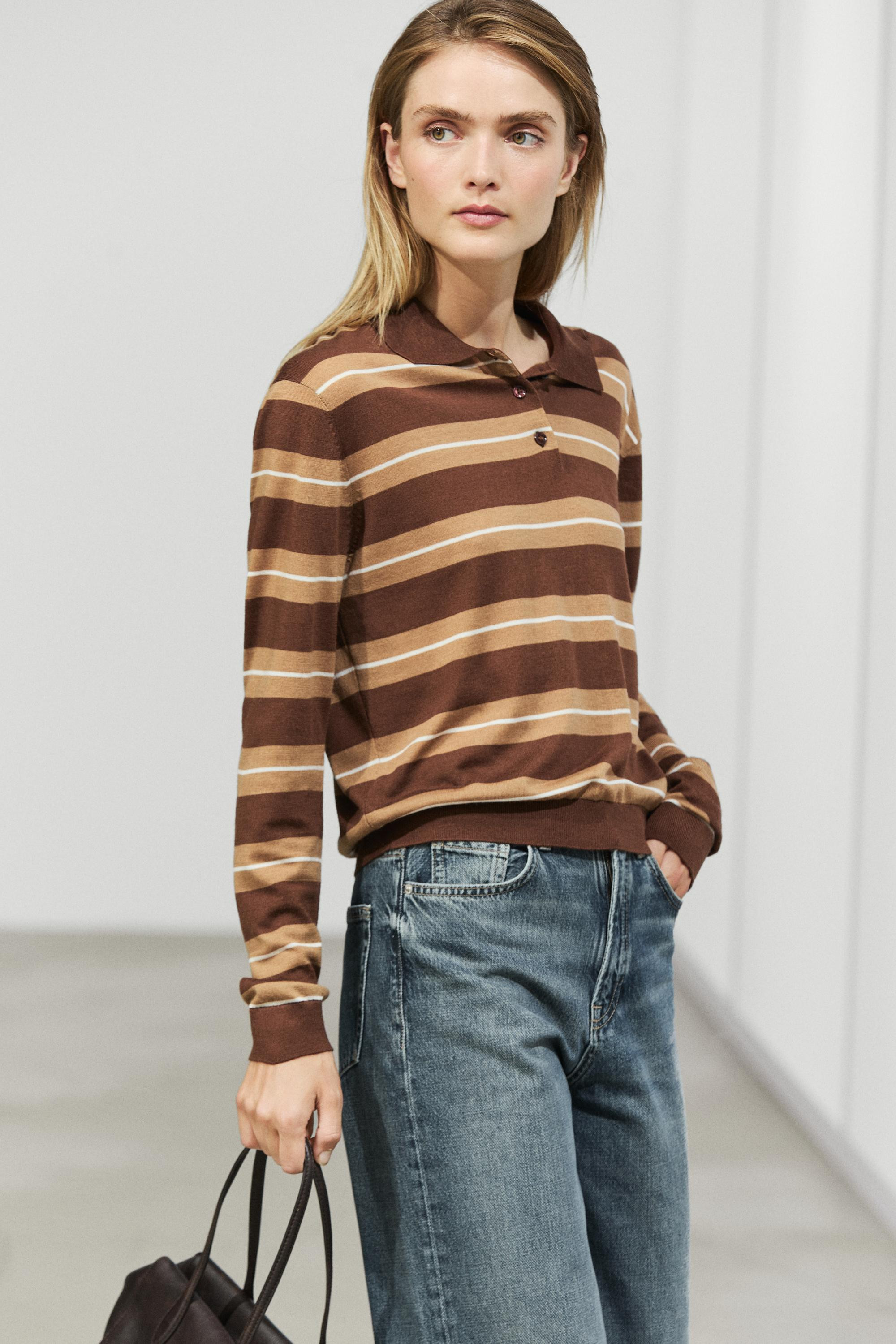 Striped polo sweater | Massimo Dutti UK