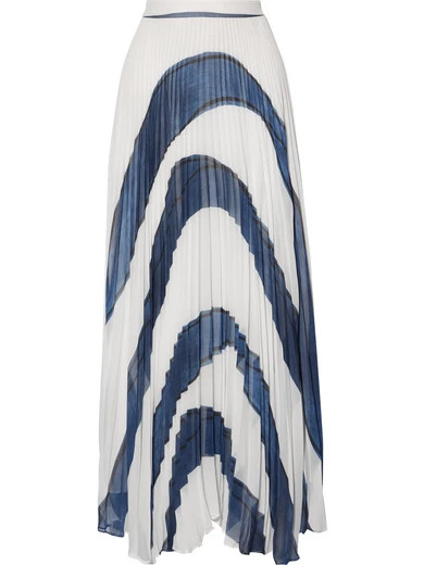 Alice Olivia - Shannon Asymmetric Pleated Printed Georgette Maxi Skirt - White | NET-A-PORTER (US)