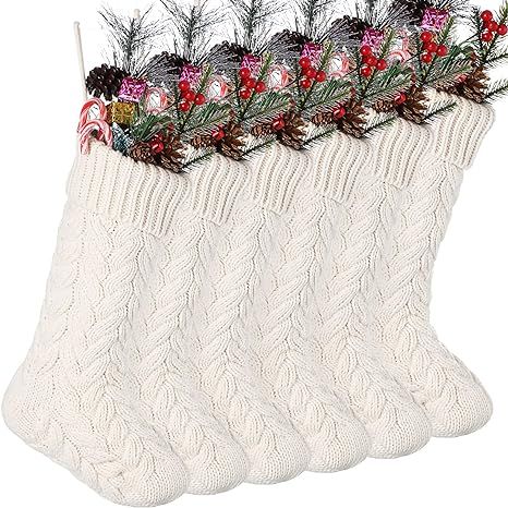 6 Packs 18 Inch Cable Knit Christmas Stockings Knitted Xmas Stocking Decorations Holiday Knit Han... | Amazon (US)