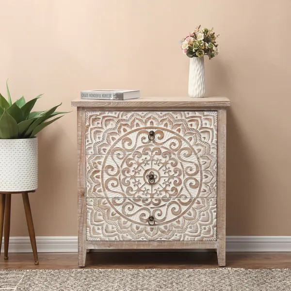 Wood Medallion Three-Drawer Storage Cabinet | Bed Bath & Beyond