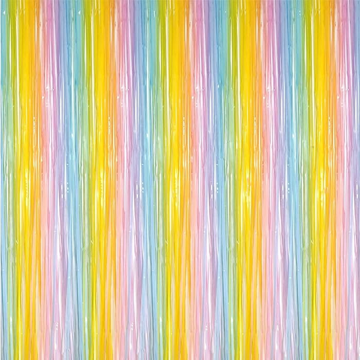 i-CHONY 2 Pcs 3.2ft x 8.2ft Rainbow Metallic Tinsel Foil Fringe Curtain Party Streamers Photo Boo... | Amazon (US)