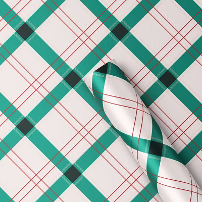 30" 25 sq ft Christmas Roll Wrap Green/White/Red Plaid - Wondershop™ | Target
