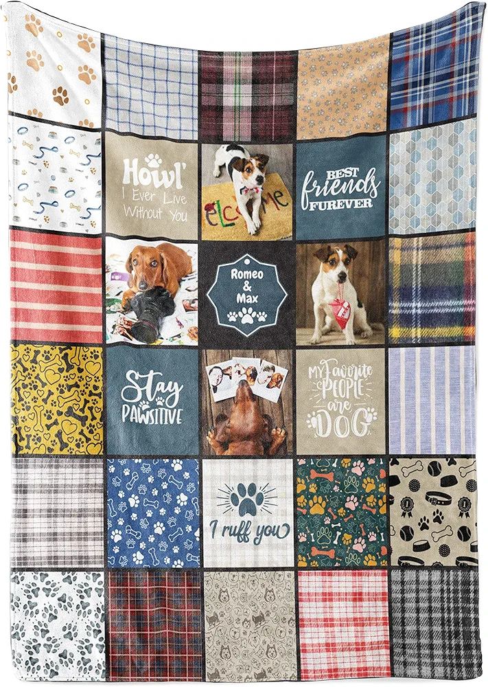 Gift for Dog Lover, Personalized Puppy Photo Collage Fleece or Sherpa Throw Blanket, Customized D... | Amazon (US)