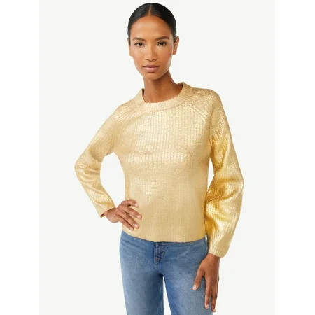 Scoop Women s Metallic Foil Sweater | Walmart (US)