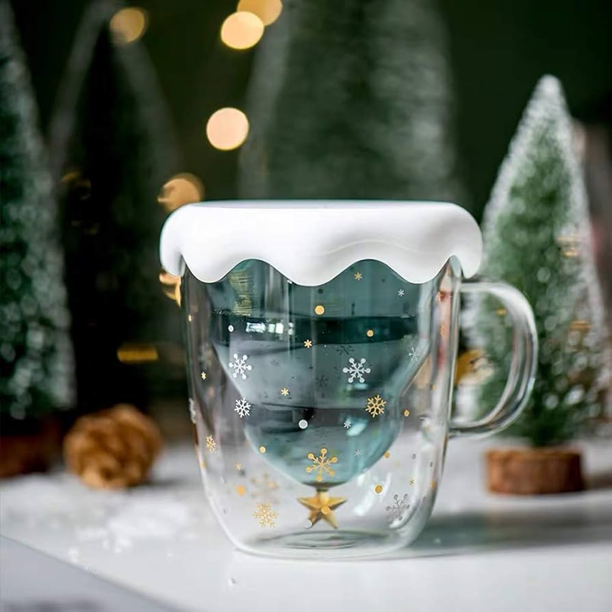 Rain House Fun Christmas Coffee Mugs Holiday Cups, 10oz Double Wall Glass Tableware with Lid and ... | Amazon (US)