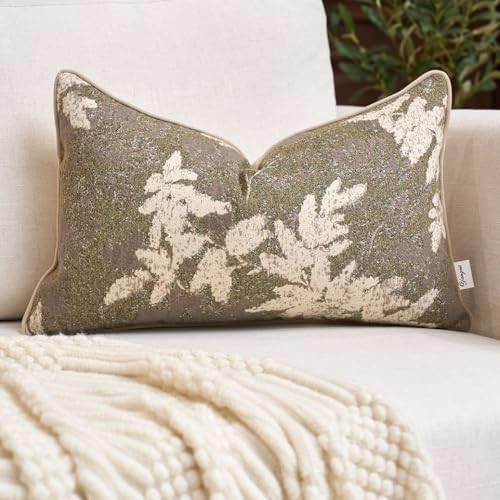 Yangest Neutral Leaf Pillow Cover 12 x 20 Inches, Vintage Chenille Rectangle Throw Pillow Cover S... | Amazon (US)