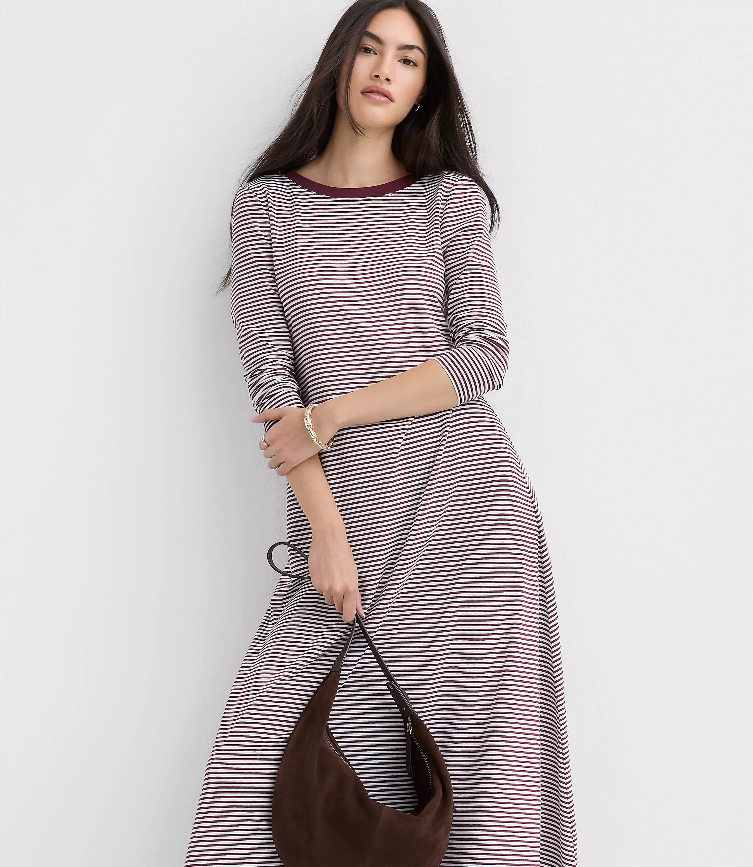 Striped Scoop Back Midi Dress | LOFT