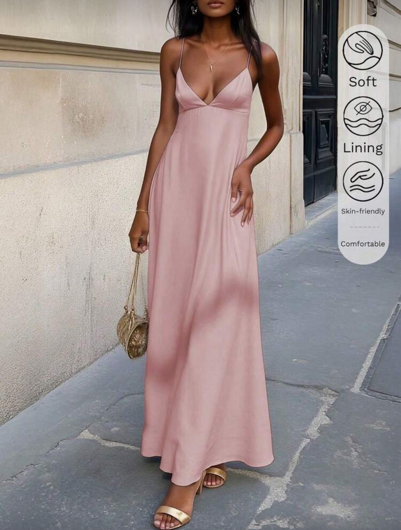 Spring uniform 
Satin V-Neck Elegant Summer Maxi Dress, Silky Nightdress, Holiday Party Birthday Formal Occasion Dress.
Apply: TBGUYQ6
Code at check out for additional discount.