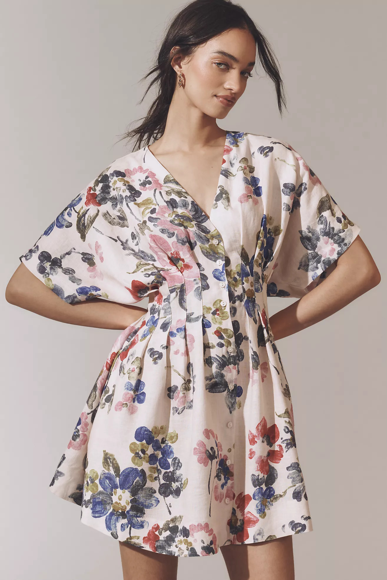 The Tobie Linen Pleated Mini Shirt Dress by Exquise | Anthropologie (US)
