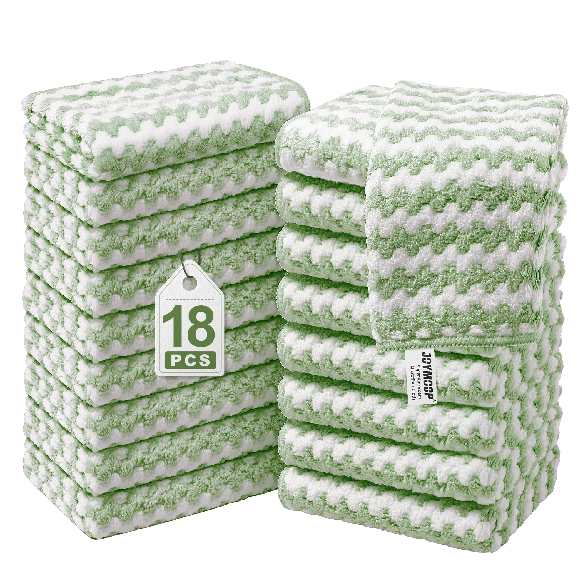 JOYMOOP Microfiber Cleaning Cloths – 18 Pack, 10" x 10", Green – Reusable, Lint-Free, Super A... | Amazon (US)