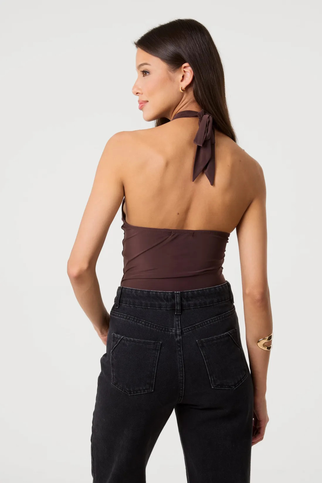 Brown Keyhole Halter Top | Boohoo.com (UK & IE)