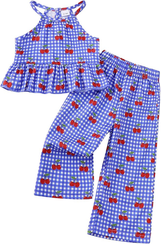 Kucnuzki Baby Girl Clothes Toddler Girl Summer Outfits Cami Ruffle Halter Tops Wide Leg Pants Kid... | Amazon (US)