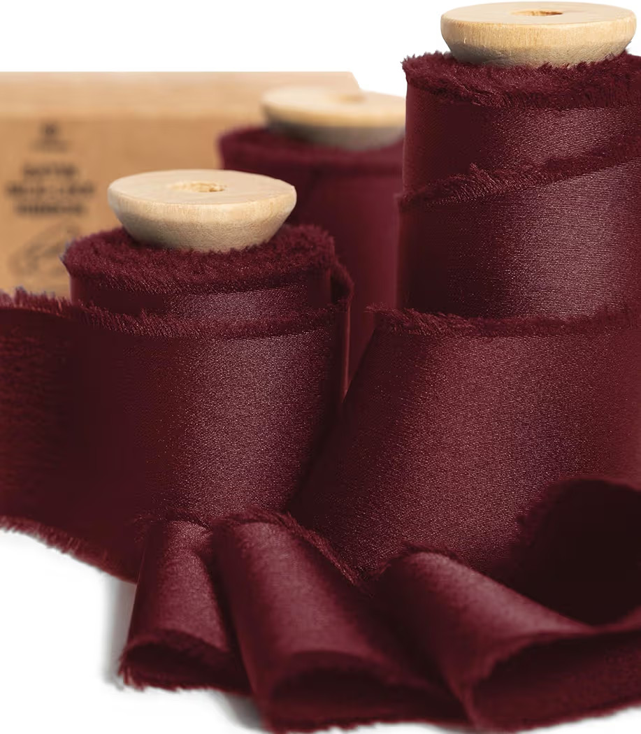 Vitalizart Silk Satin Ribbon 1-1/2 inch x 15 Yard Burgundy Red Handmade Frayed Ribbons for Gift W... | Amazon (US)