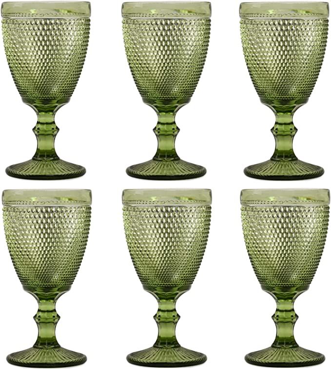 Bandesun Wine Glasses Set of 6 - Beads Goblet Glass Cup Classic Drinkware | Amazon (US)