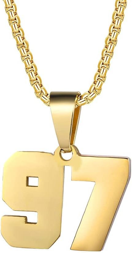 Number Necklaces Personalized Necklaces 18K Gold Plated Initial Number Pendant Stainless Steel Ch... | Amazon (US)