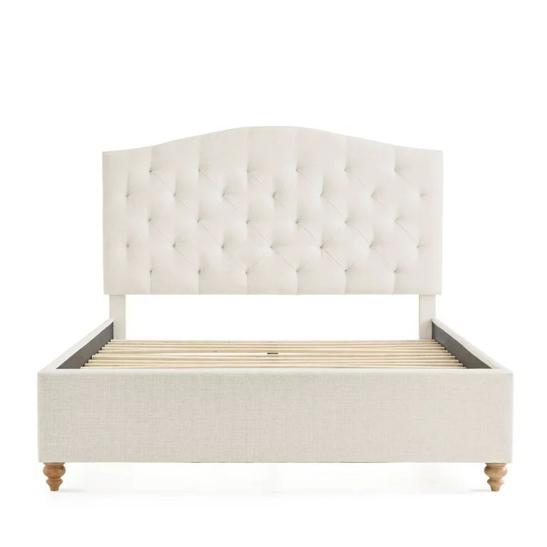 My Texas House Anna Upholstered Diamond Tufted Platform Bed, Twin, Oat | Walmart (US)