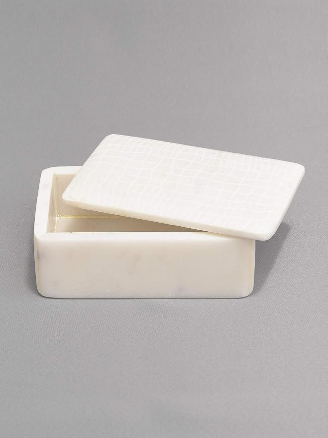Best Home Fashion White Marble Storage Box with Lid - Crocodile Embossed Pattern - Medium - 6” ... | Amazon (US)