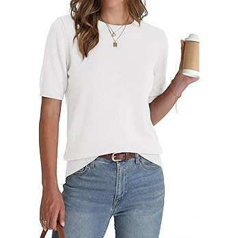 BTFBM Short Sleeve Sweater for Women Spring Tops Crew Neck Lightweight Pullover Loose Dressy Casu... | Amazon (US)