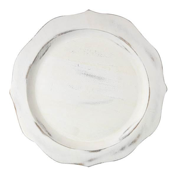 White Wooden Scalloped Charger Plate, sold by At Home | At Home