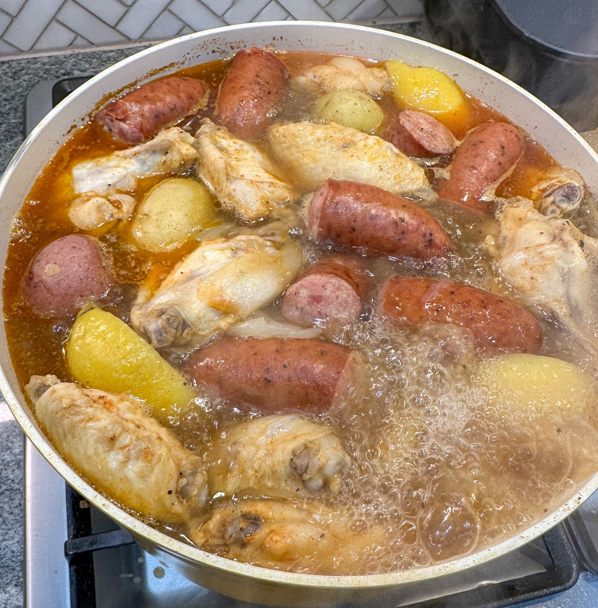 I used Tabitha Brown’s yellow stockpot for my Cajun Chicken boil. Love her pots. #tabithabrown #stockpot #cajunboil #chickenboil #chicken 