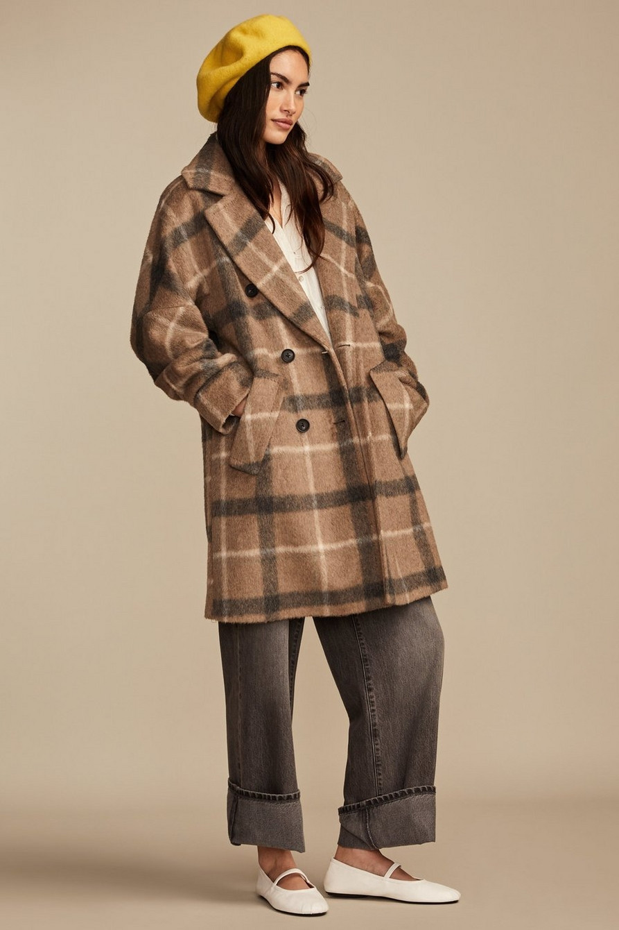 BROWN PLAID DOUBLE BREASTED COAT | Lucky Brand