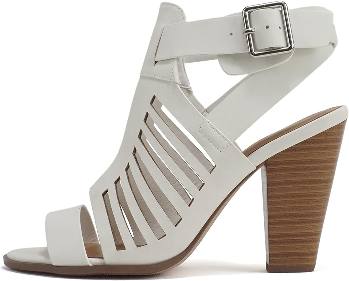 Soda Yummy ~ Gladiator Cutout Stacked Heel Sandal Shoes with Adjustable Ankle Buckle | Amazon (US)