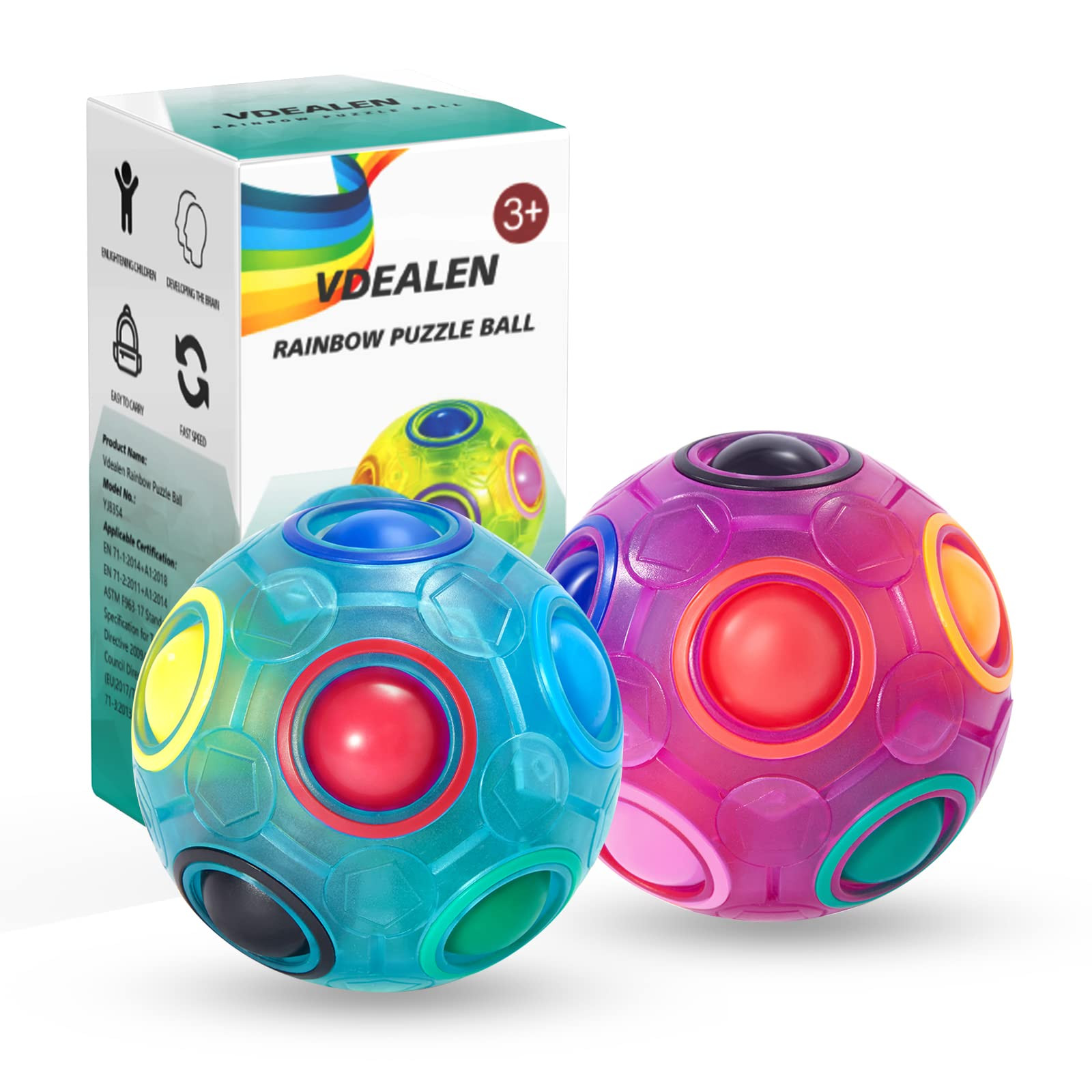 Vdealen Magic Rainbow Puzzle Ball, Fidget Ball Puzzle Brain Teaser Fidget Toy for Boys & Girls- B... | Amazon (US)