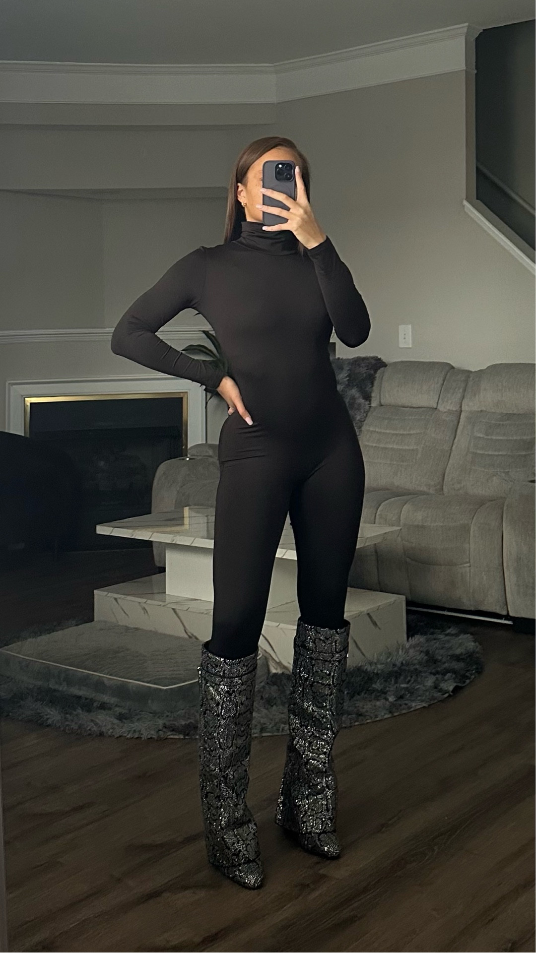 Soft, flattering, and not see-through. Wearing a small in the jumpsuit—love the turtleneck, the thickness is just right, and it zips in the back. Boots fit true to size.

#LTKootd