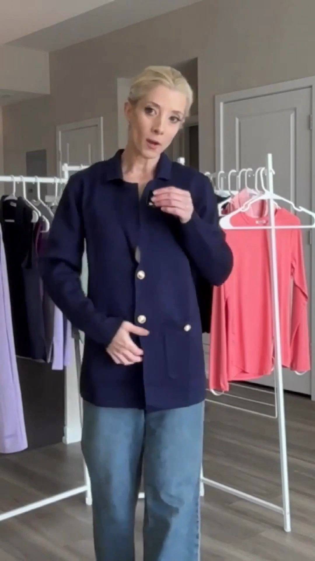 Equestrian fall fashion trend! Style tip for women. Choose classic navy colors when buying blazers like mine. My sweater blazer is under $50 on Amazon. Size up recommended. Very designer looking Ralph Lauren style!! Perfectly layered over my wide leg high waist jeans for a stunning seasonal fashion look  

#LTKFindsUnder50 #LTKSeasonal #LTKStyleTip