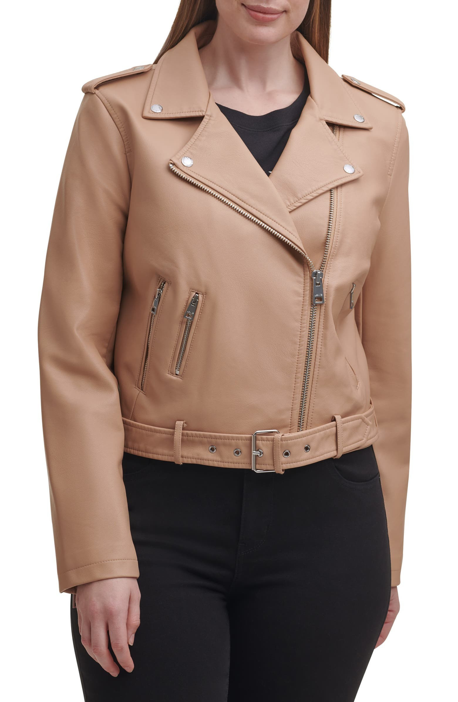 Water Repellent Faux Leather Fashion Belted Moto Jacket | Nordstrom | Nordstrom