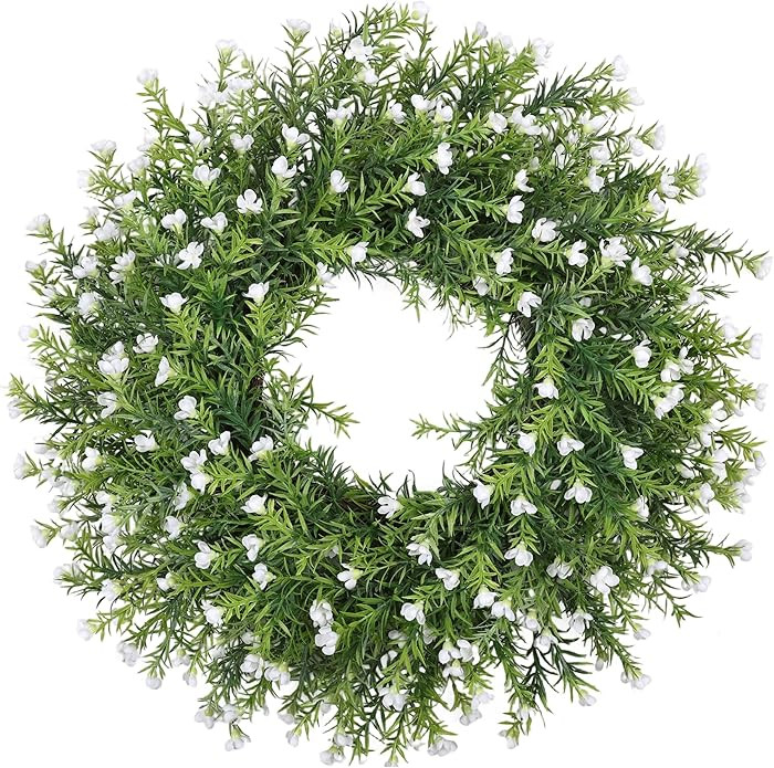 Realistic 24 Inch Baby’s Breath Wreath Spring Wreath for Front Door, Zmtyykh White Floral Green... | Amazon (US)