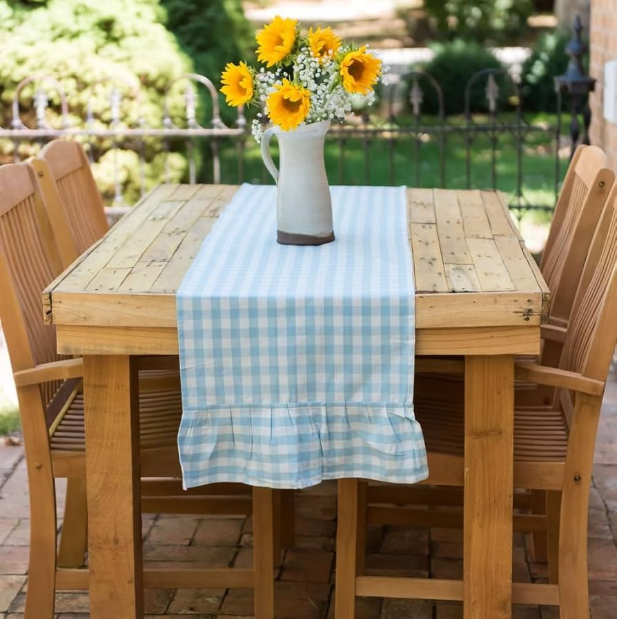 Checkered Ruffled Cotton Linen Table Runner - Farmhouse, Country & Summer Style Dining Table Deco... | Amazon (US)